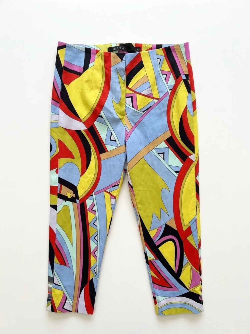 Insight New York Abstract Pop Art Pull On Crop Pants Lattice Hem Multicolor Sz 8